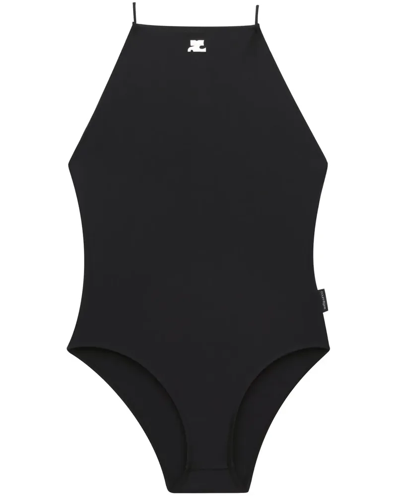Courrèges Badeanzug mit Logo-Patch - Schwarz Schwarz