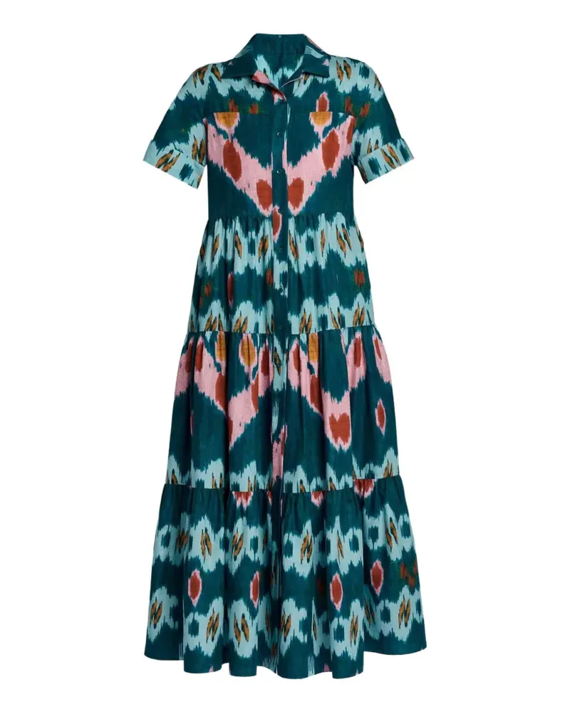 Erdem Gestuftes Hemdkleid mit Ikat-Print - Grün Grün