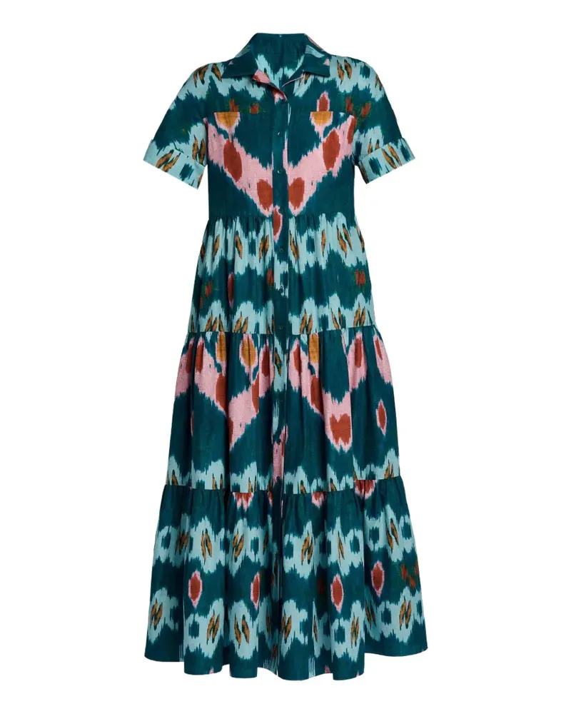 Erdem ikat-print tiered shirt dress - Grün Grün