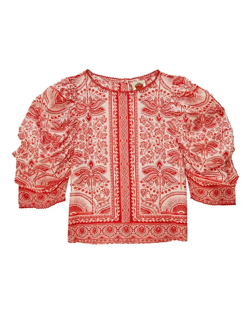 FARM Rio puff-sleeve patterned top - Rot Rot