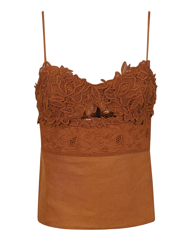 Ermanno Scervino lace-panelled spaghetti-strap top - Braun Braun