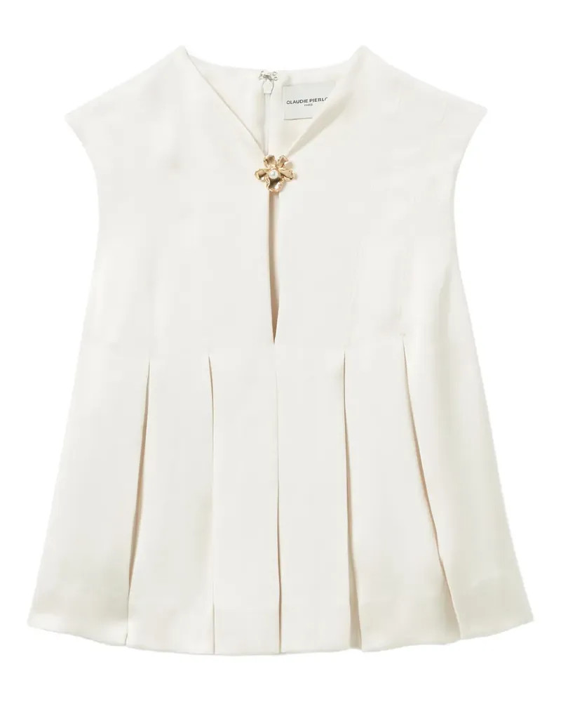 Claudie Pierlot Plissiertes Oberteil mit Blumenverzierung - Weiß Weiß
