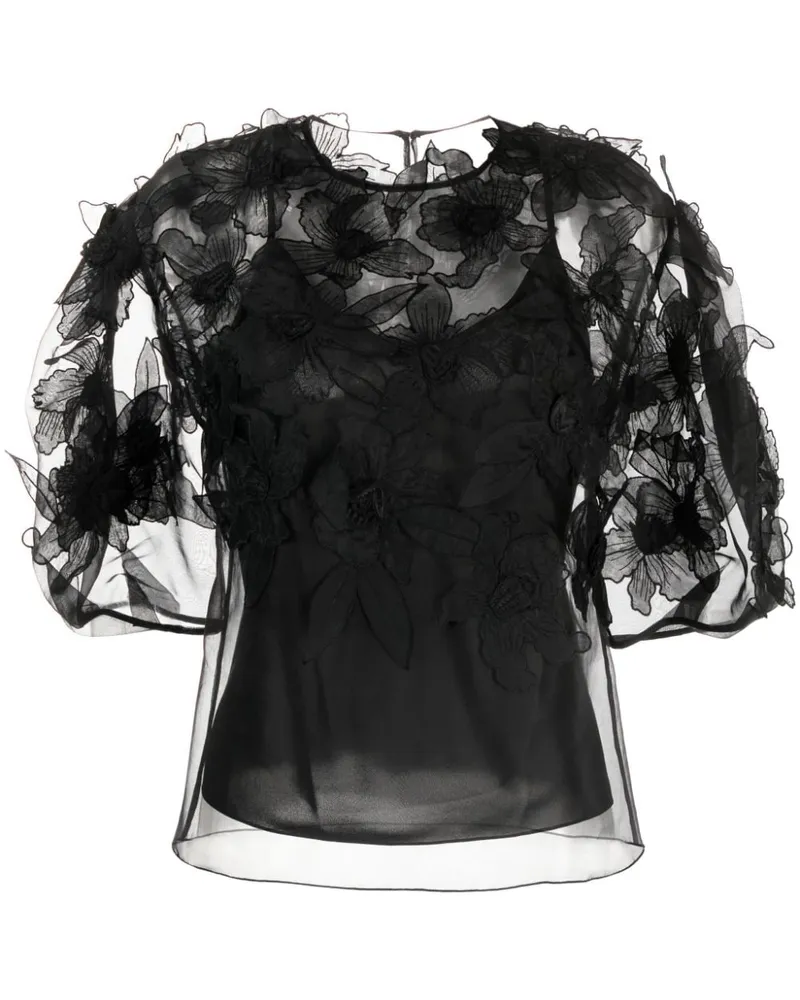 Carolina Herrera New York Bluse mit Blumenapplikation - Schwarz Schwarz