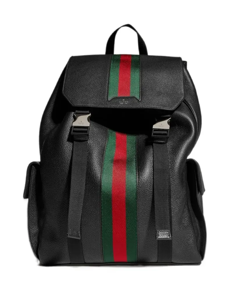 Gucci Mittelgroßer Web Trademark Rucksack - Schwarz Schwarz