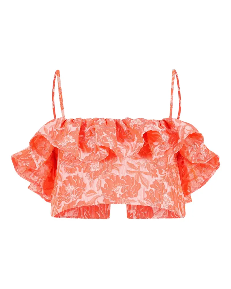 Rosie Assoulin ruffled floral top - Orange Orange
