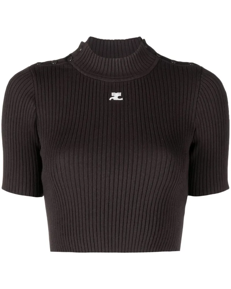 Courrèges Geripptes Stricktop mit Logo Braun