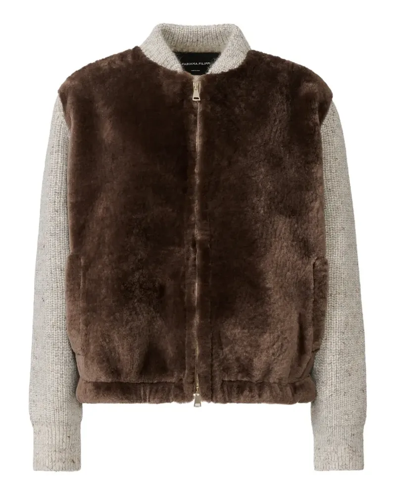 Fabiana Filippi shearling-panel knitted bomber jacket - Braun Braun