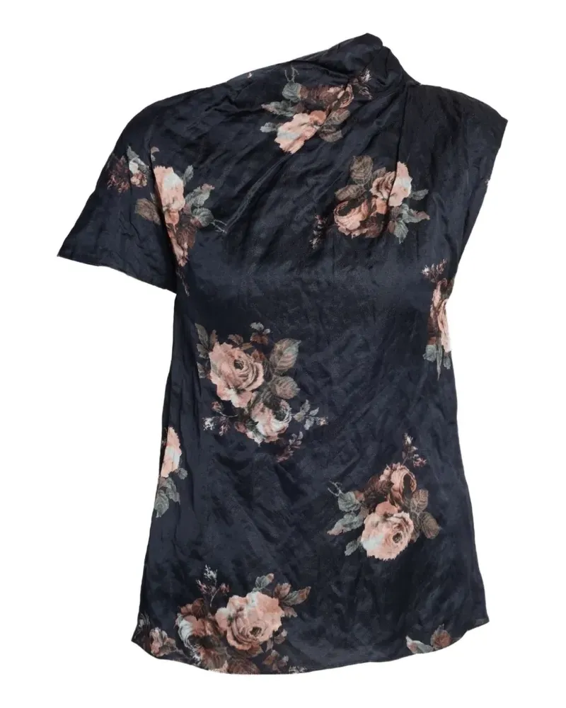 Erdem floral-print draped blouse - Schwarz Schwarz