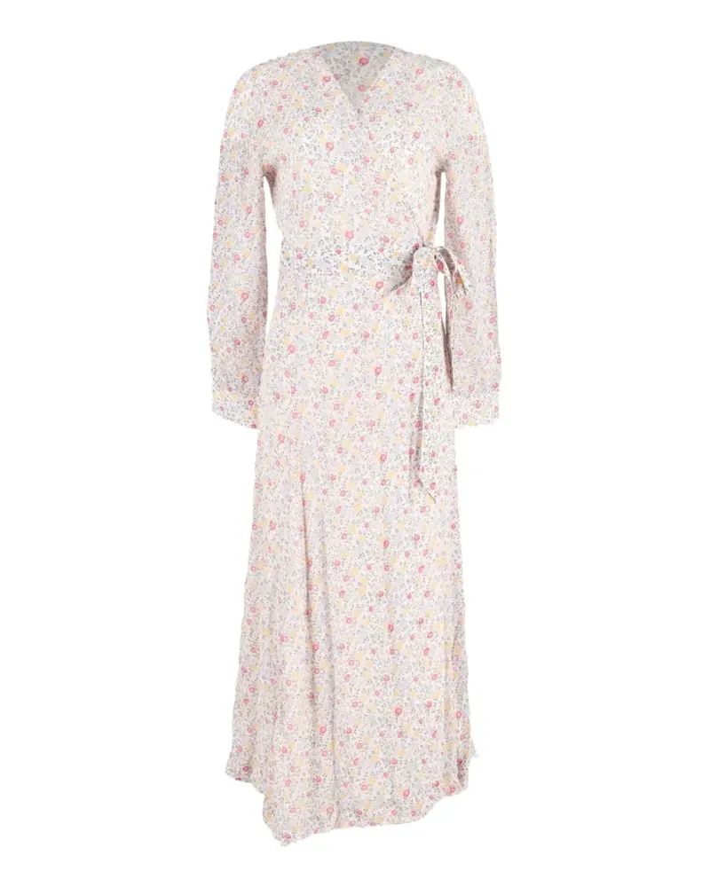 Ganni floral-print long-sleeve wrap dress - Nude Nude