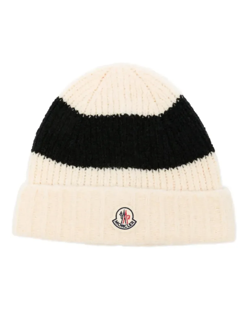 Moncler Gestreifte Beanie mit Logo-Patch - Nude Nude