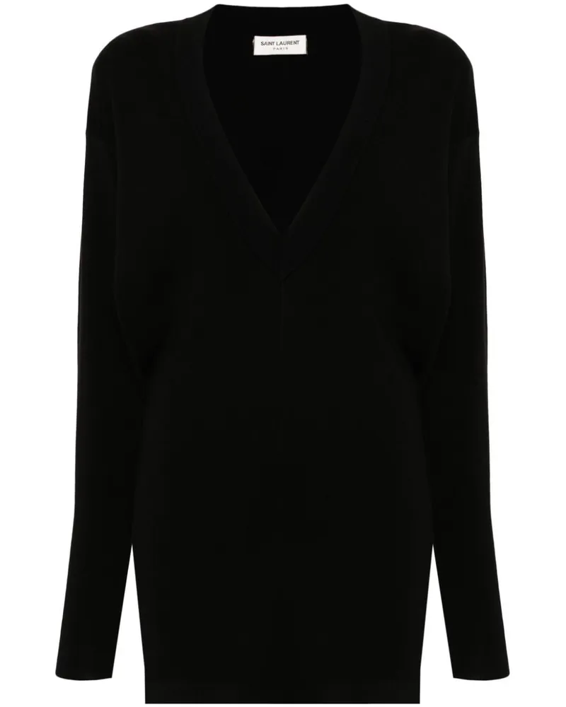 Saint Laurent Kleid mit V-Ausschnitt - Schwarz Schwarz