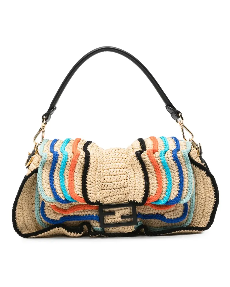 Fendi Baguette Schultertasche mit Raffiabast-Effekt - Nude Nude