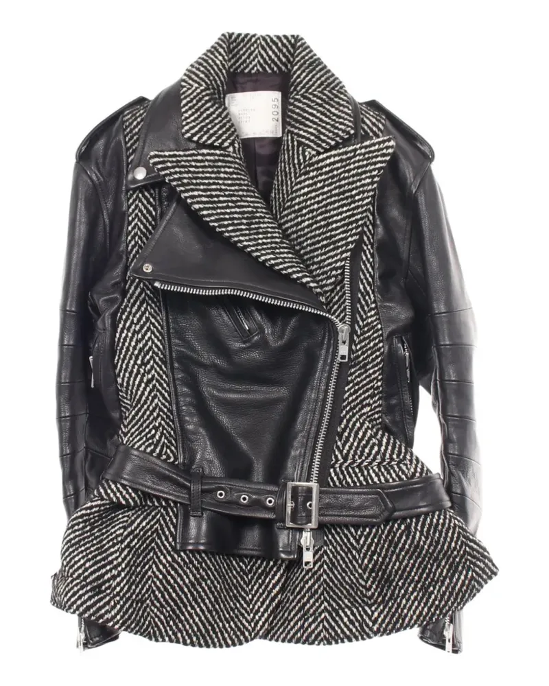 Sacai 2010s Jacke mit Fischgrätenmuster und Einsätzen - Schwarz Schwarz