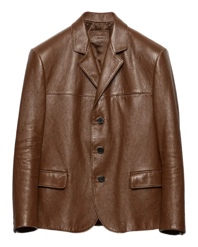Prada Lederjacke mit Logo - Braun Braun