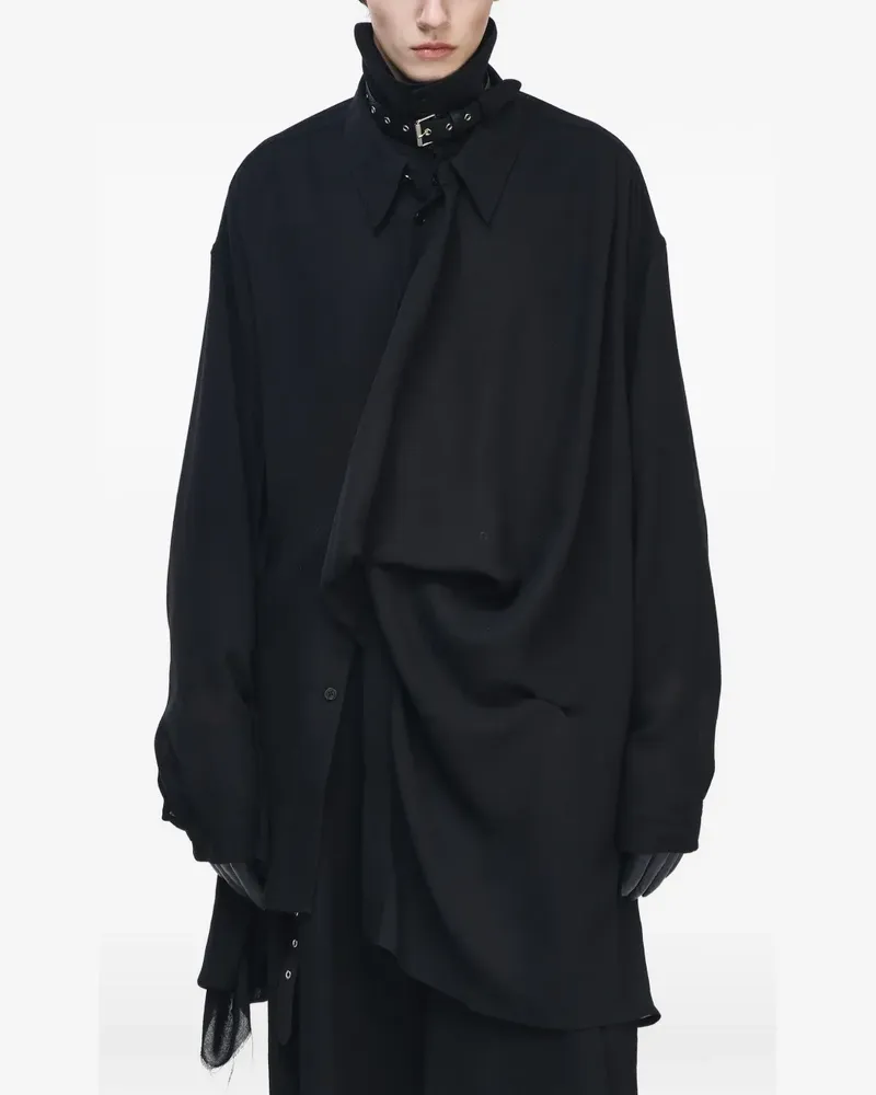 SONGZIO Drapiertes Interlock Hemd im Layering-Look - Schwarz Schwarz