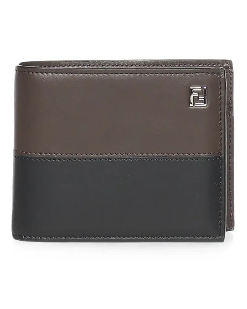 Fendi FF Double two-tone black and ebony leather bi-fold coin wallet - Braun Braun