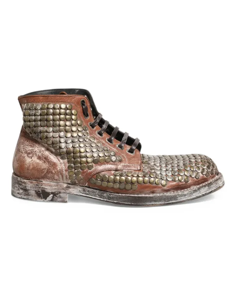 Dolce & Gabbana stud-embellished leather biker boots - Braun Braun