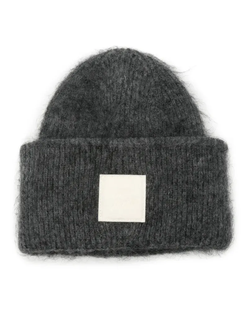 AMI Paris Beanie mit Logo-Patch - Grau Grau