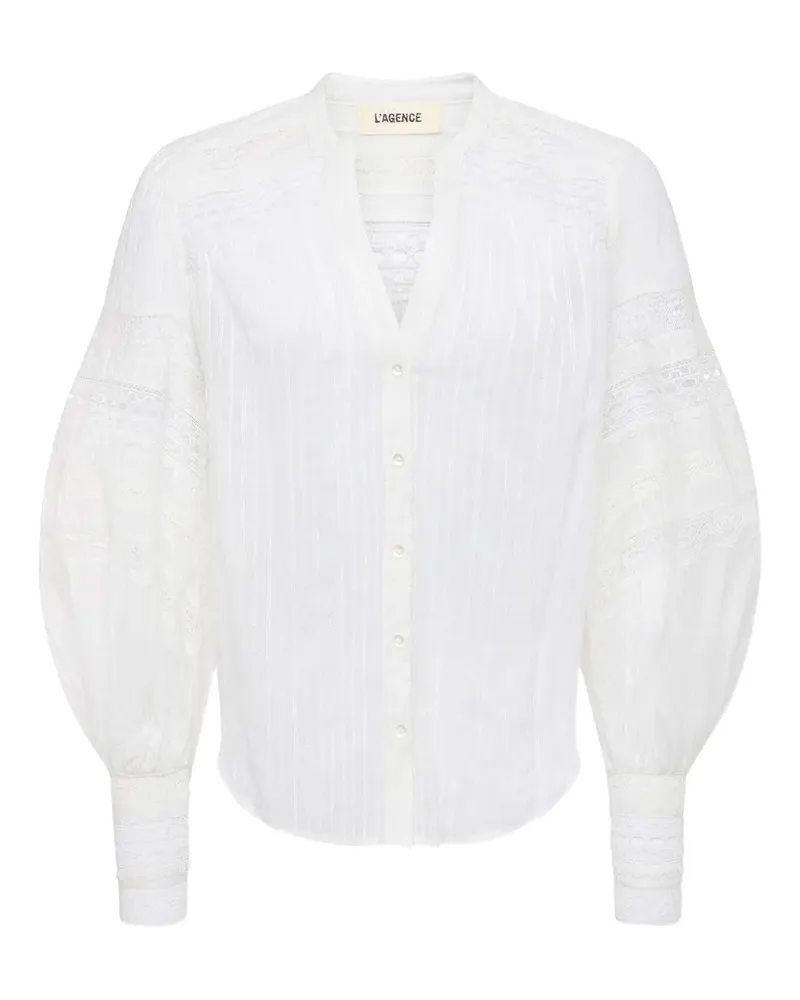 L'Agence Kiera lace-trim balloon-sleeve shirt - Weiß Weiß