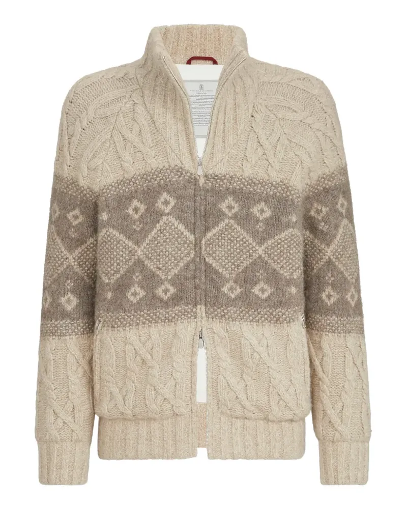Brunello Cucinelli Chiné-Daunenjacke aus Schurwolle, Seide und Kaschmir mit Intarsien - Nude Nude