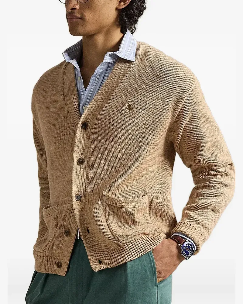 Ralph Lauren embroidered-logo cardigan - Nude Nude