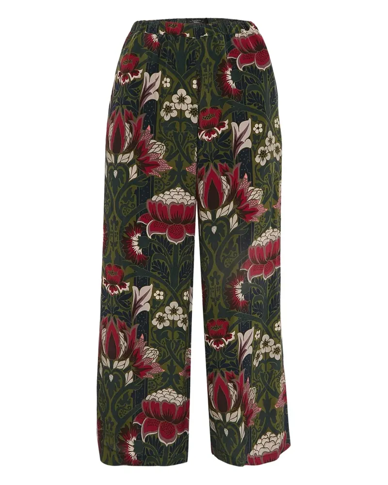 Max Mara Seidenhose mit Blumen-Print - Grün Grün