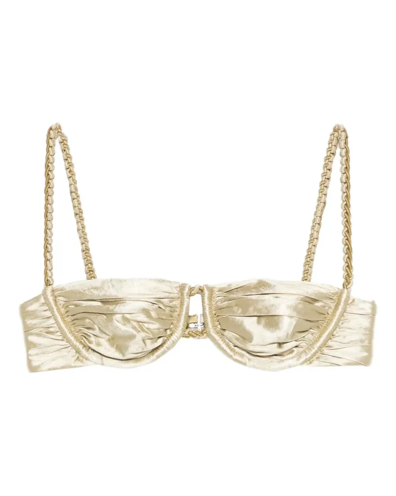 Isa Boulder ruched weave bikini top - Gold Gold