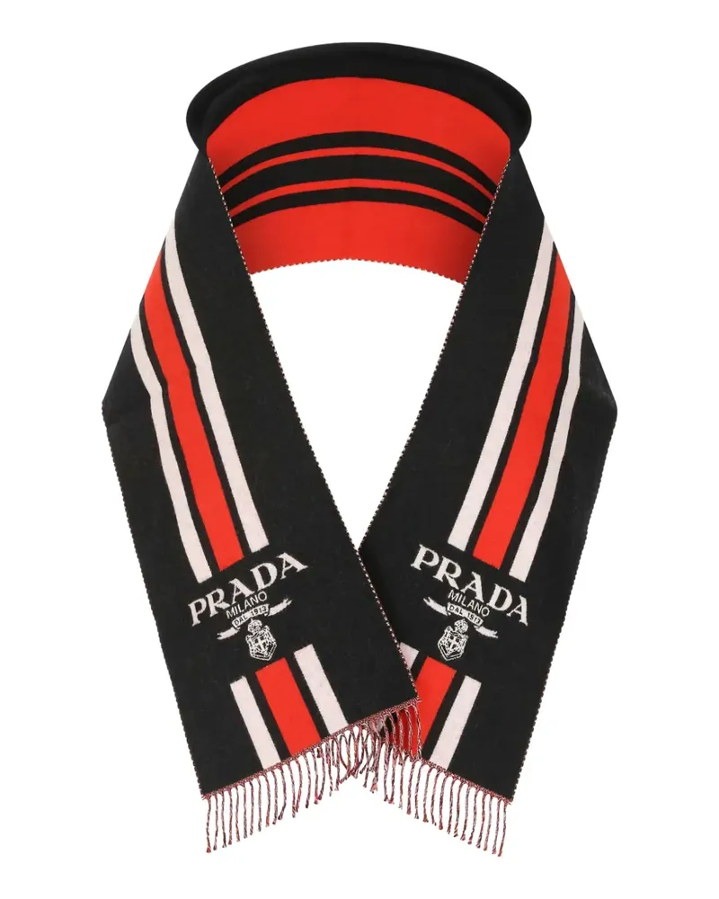 Prada Gestreifter Schal mit Logo - Schwarz Schwarz