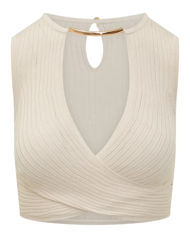 Elisabetta Franchi ribbed-knit wrap top - Nude Nude
