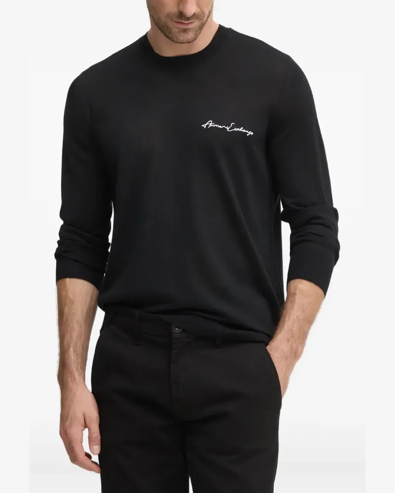 Armani Exchange Pullover mit Logo-Stickerei - Schwarz Schwarz