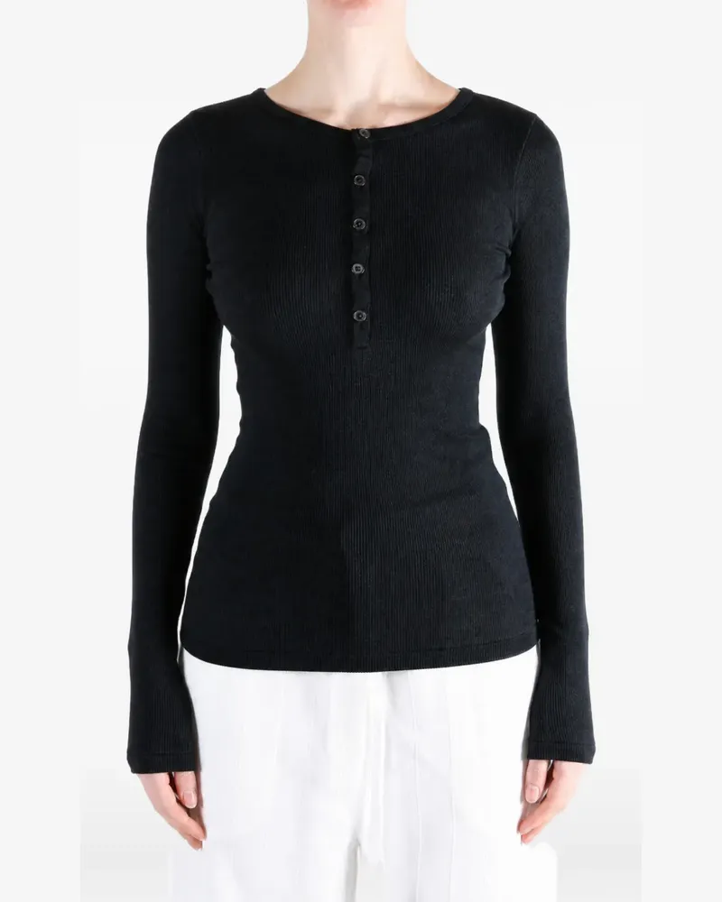 AURALEE Geripptes Henley-Top - Schwarz Schwarz