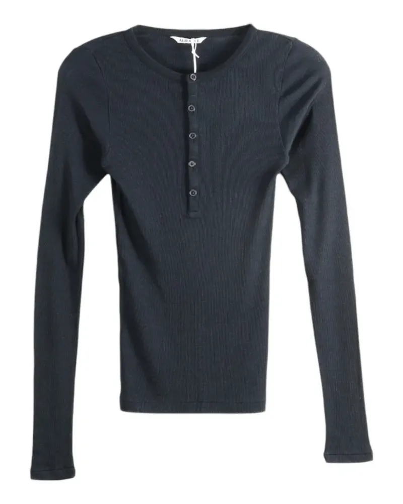 AURALEE ribbed-knit henley top - Schwarz Schwarz