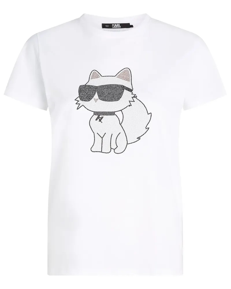 Karl Lagerfeld Ikon 2.0 Choupette T-Shirt mit Strass - Weiß Weiß