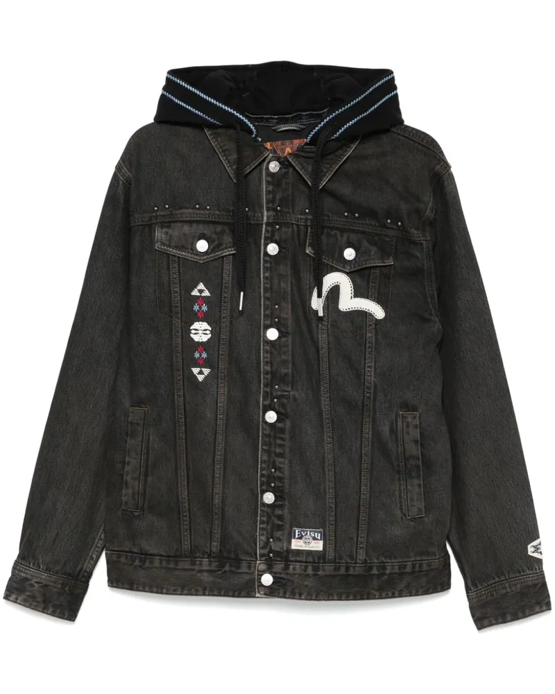 Evisu Jeansjacke im Patchwork-Look Schwarz