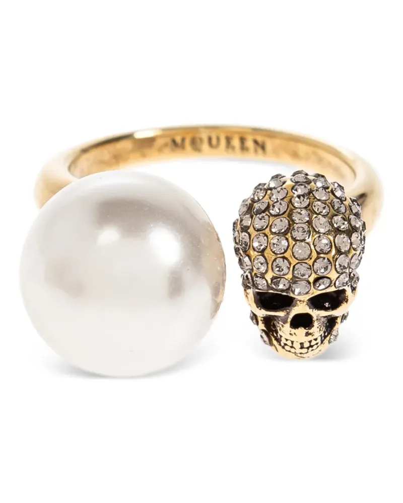 Alexander McQueen pearl-embellished skull ring - Gold Gold
