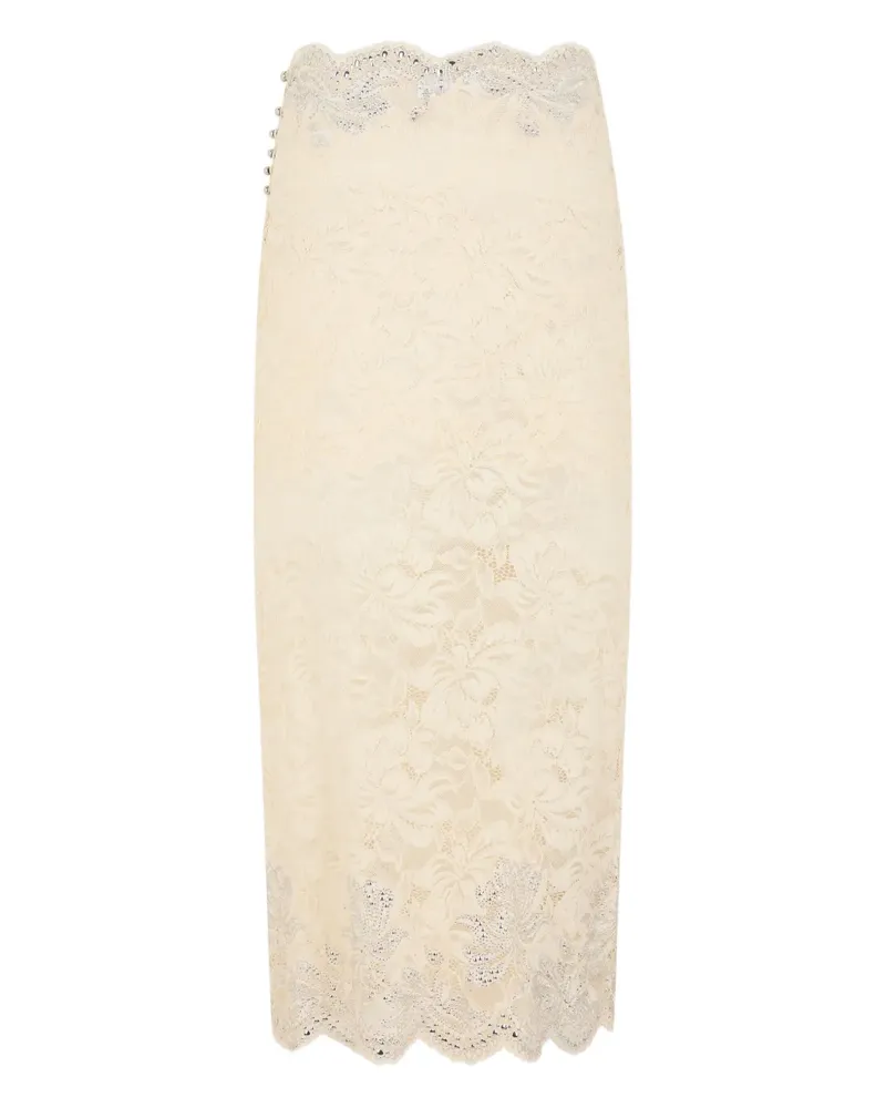Paco Rabanne Midirock aus Spitze mit Wellensaum - Nude Nude