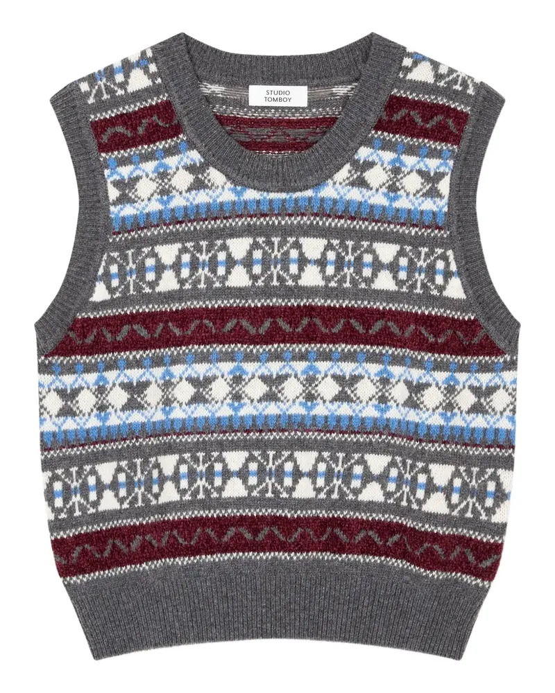 STUDIO TOMBOY Gerippter Pullunder mit Muster - Grau Grau