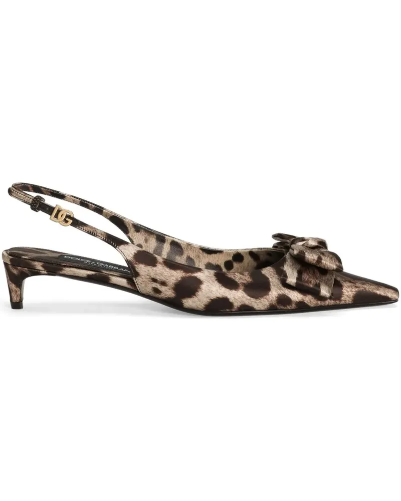 Dolce & Gabbana Satin-Slingback-Pumps mit Leoparden-Print 30mm - Braun Braun