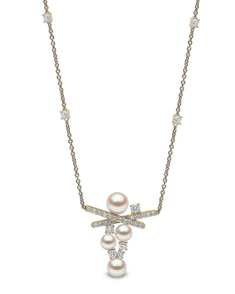 YOKO London 18kt Sleek Gelbgoldhalskette mit Akoya-Perlen und Diamanten Gold
