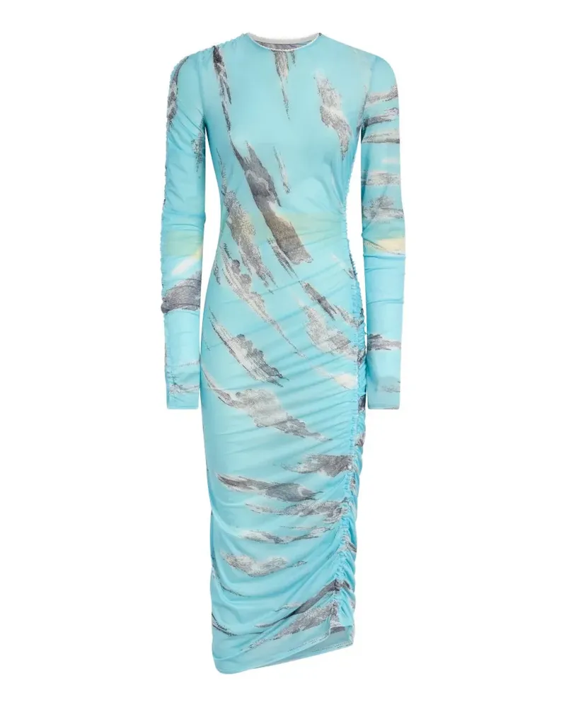 Moschino Archive Clouds ruched-detailing cloud-print midi dress - Blau Blau