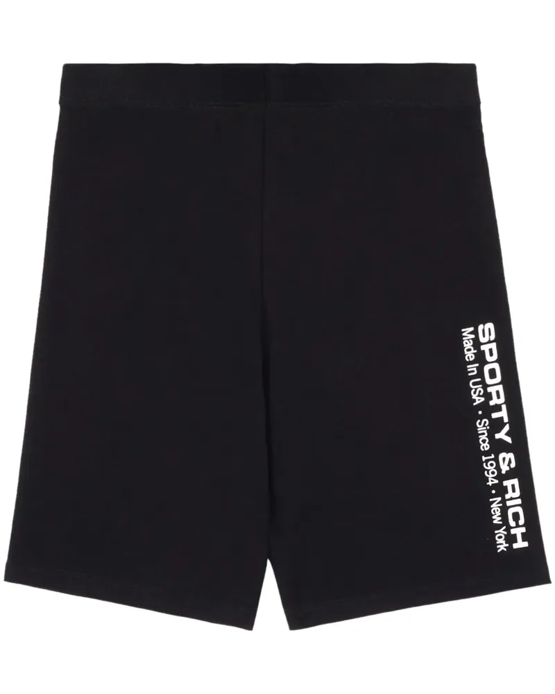 SPORTY & RICH Radlerhose mit Logo-Print - Schwarz Schwarz