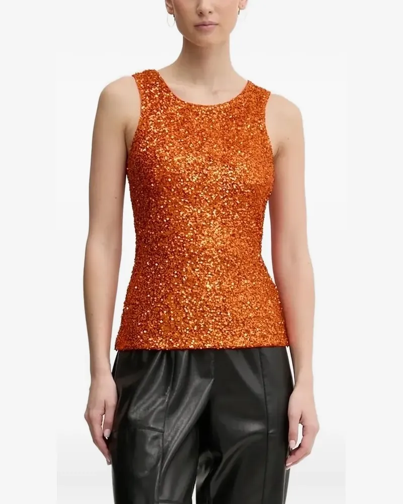 Never Fully Dressed Paillettenoberteil mit rundem Ausschnitt - Orange Orange