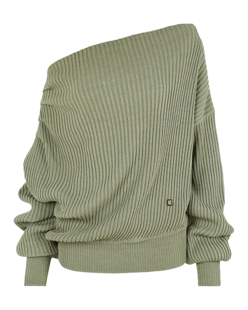 Balmain Gerippter Pullover mit asymmetrischem Kragen - Grün Grün