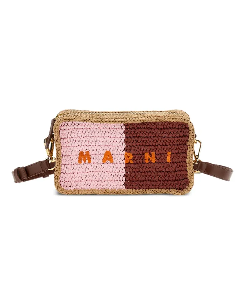 Marni logo-embroidered woven shoulder-bag - Braun Braun