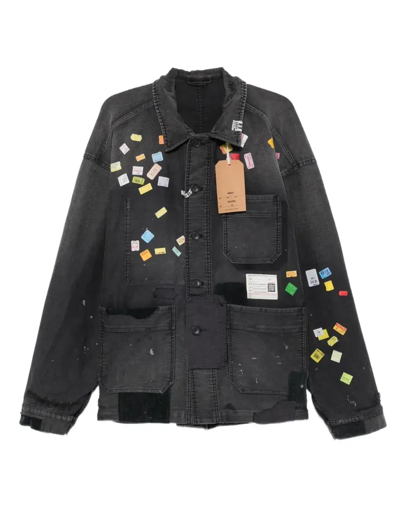 MIHARAYASUHIRO sticker-print patch-detail overshirt - Schwarz Schwarz