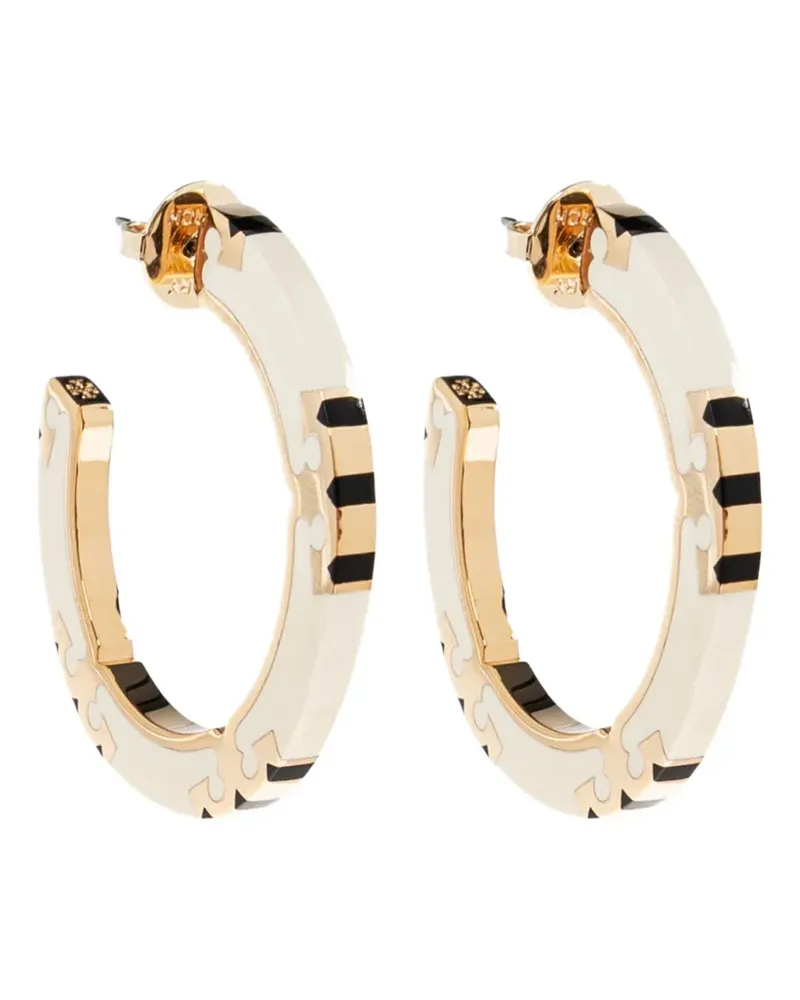 Tory Burch Creolen mit Logo-Schild - Weiß Weiß