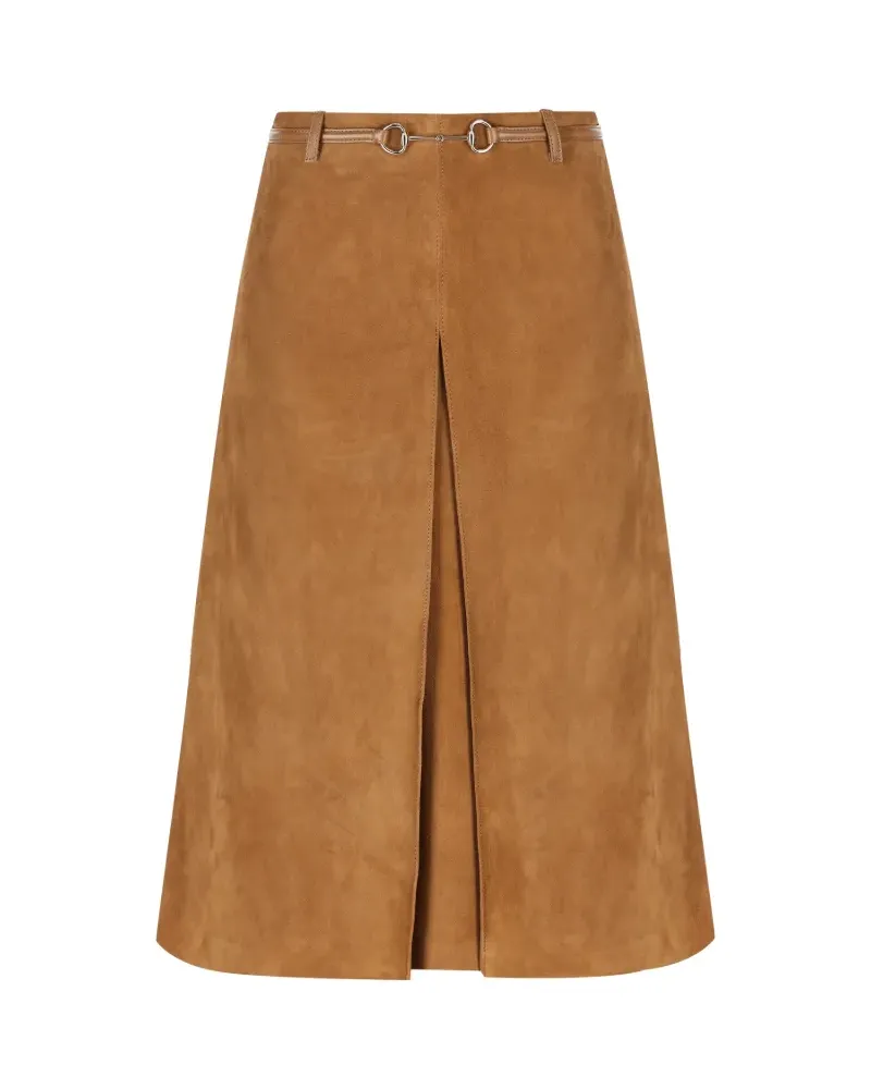 Gucci Midirock aus Wildleder mit Gürtel - Braun Braun