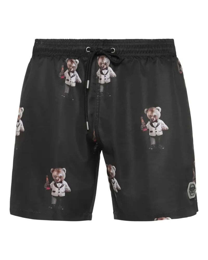 Philipp Plein Badeshorts mit Teddy-Print - Schwarz Schwarz