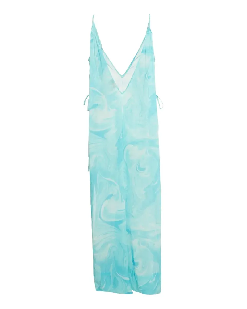 Ganni Midikleid mit Marmor-Print und seitlicher Bindung - Blau Blau