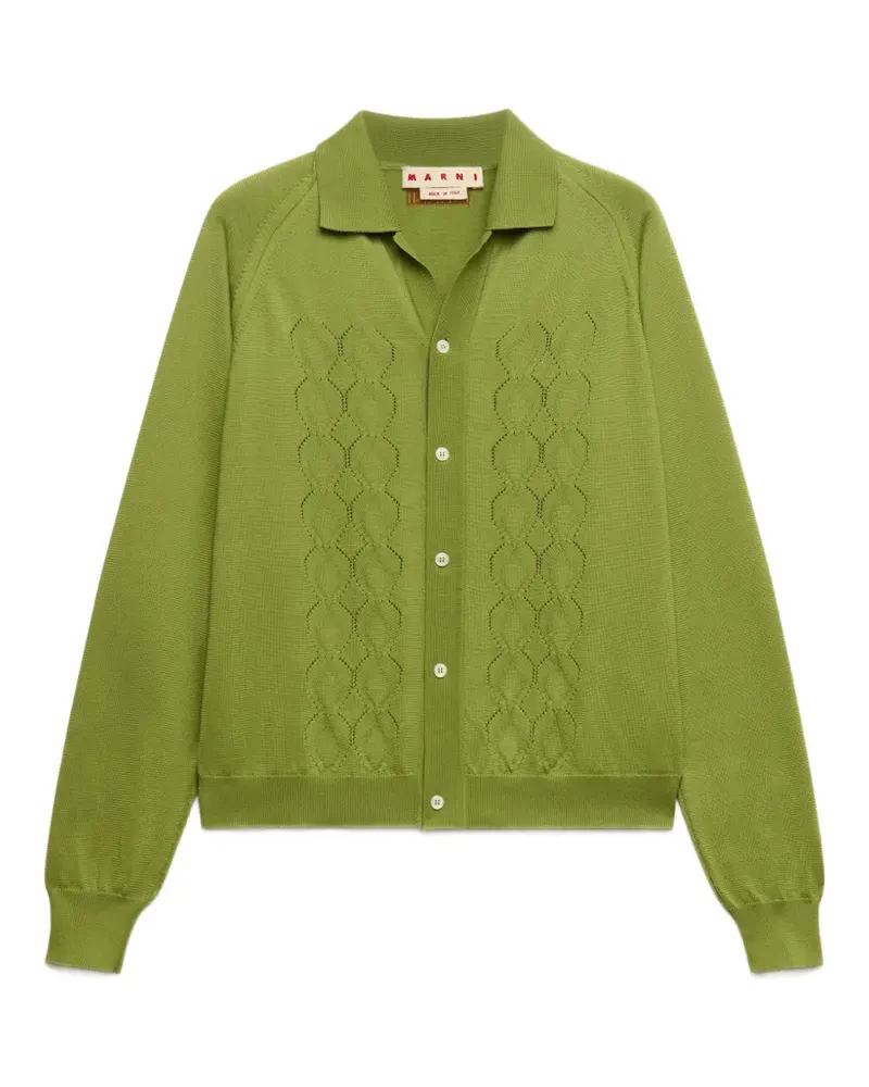 Marni Grüner Cardigan aus Techno-Strick mit Polokragen Grün